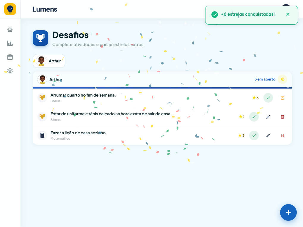 Tela de desafios do Lumens